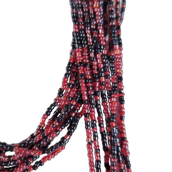 48" Long Red Black Seed Bead Necklace Boho Multistrand India Handmade NEW - Picture 5 of 11